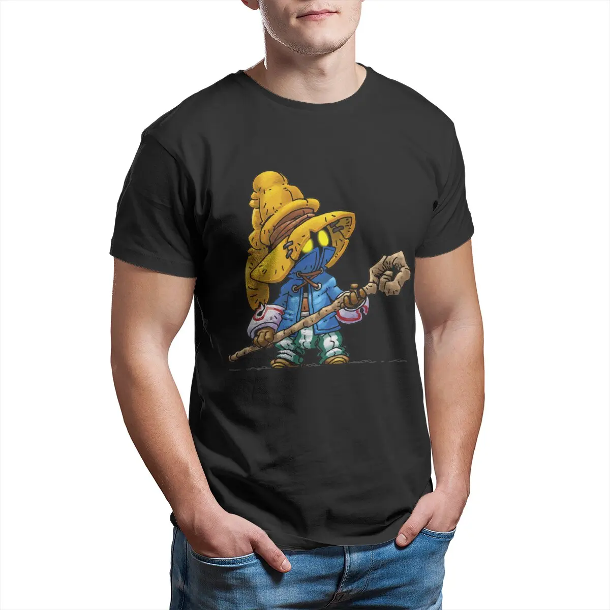 I Am A Mage Vivi T Shirts for Men Cotton Novelty T-Shirts Chocobo Black Mage Ornitier FF9 Tees Clothing Big Size Final Fantasy