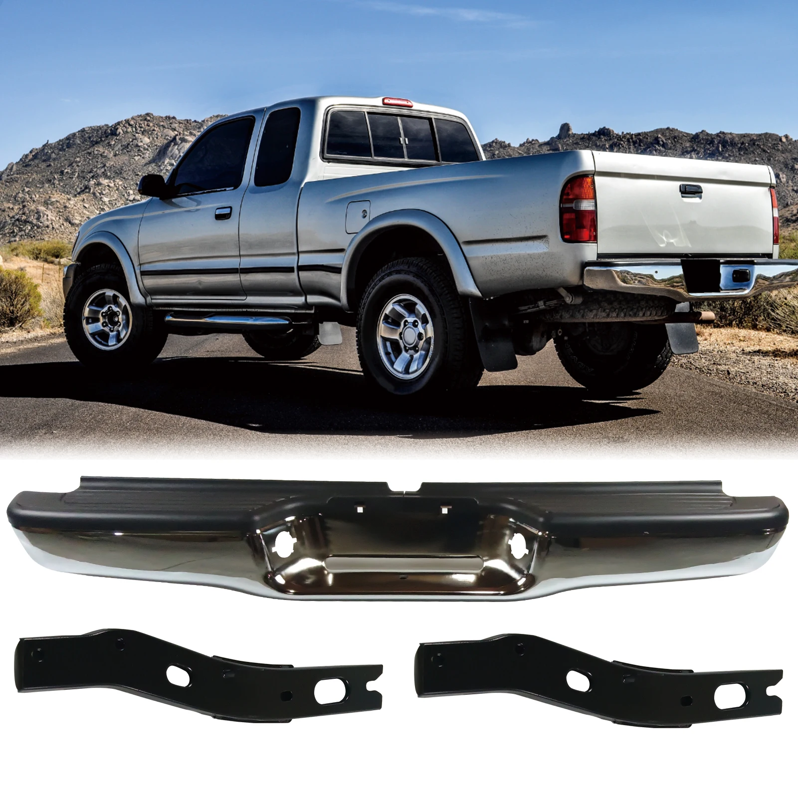 Rear Step Bumper for 95-04 Toyota Tacoma, W/O Parking Sensor Hole&Vent Hole