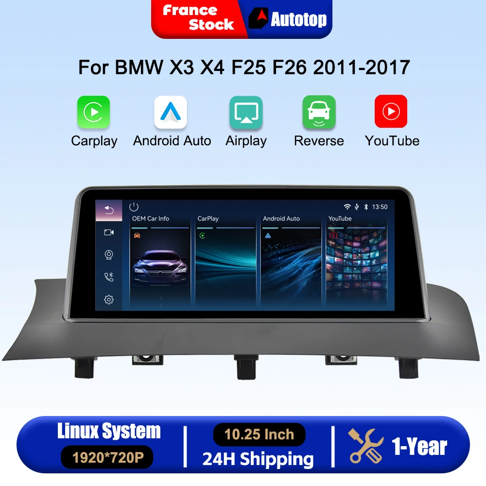 10.25 Inch Wireless Carplay Android Auto Car Radio For BMW  X3 X4 F25 F26 CIC NBT System 2011-2017 Multimedia Video Player Smart Touch Screen Car Intelligent Systems Airplay Autolink Mirror Link WiFi Bluetooth GPS Navigation