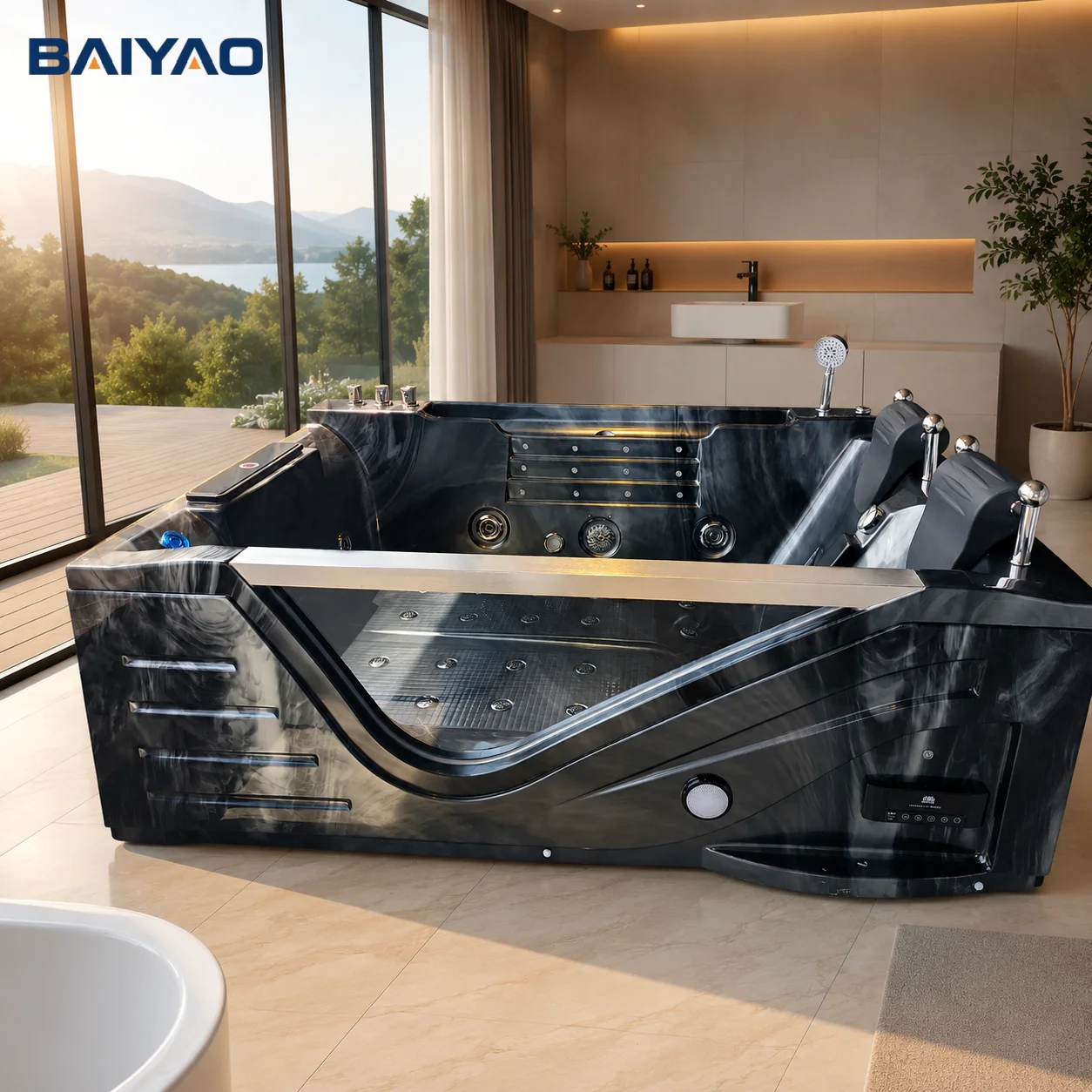 Whirlpool BathHot Sale Whirlpool Bath All Black Colour Muti-function Acrylic Massage Spa Bathtub Hot Tub For 2 Person Home& Hote