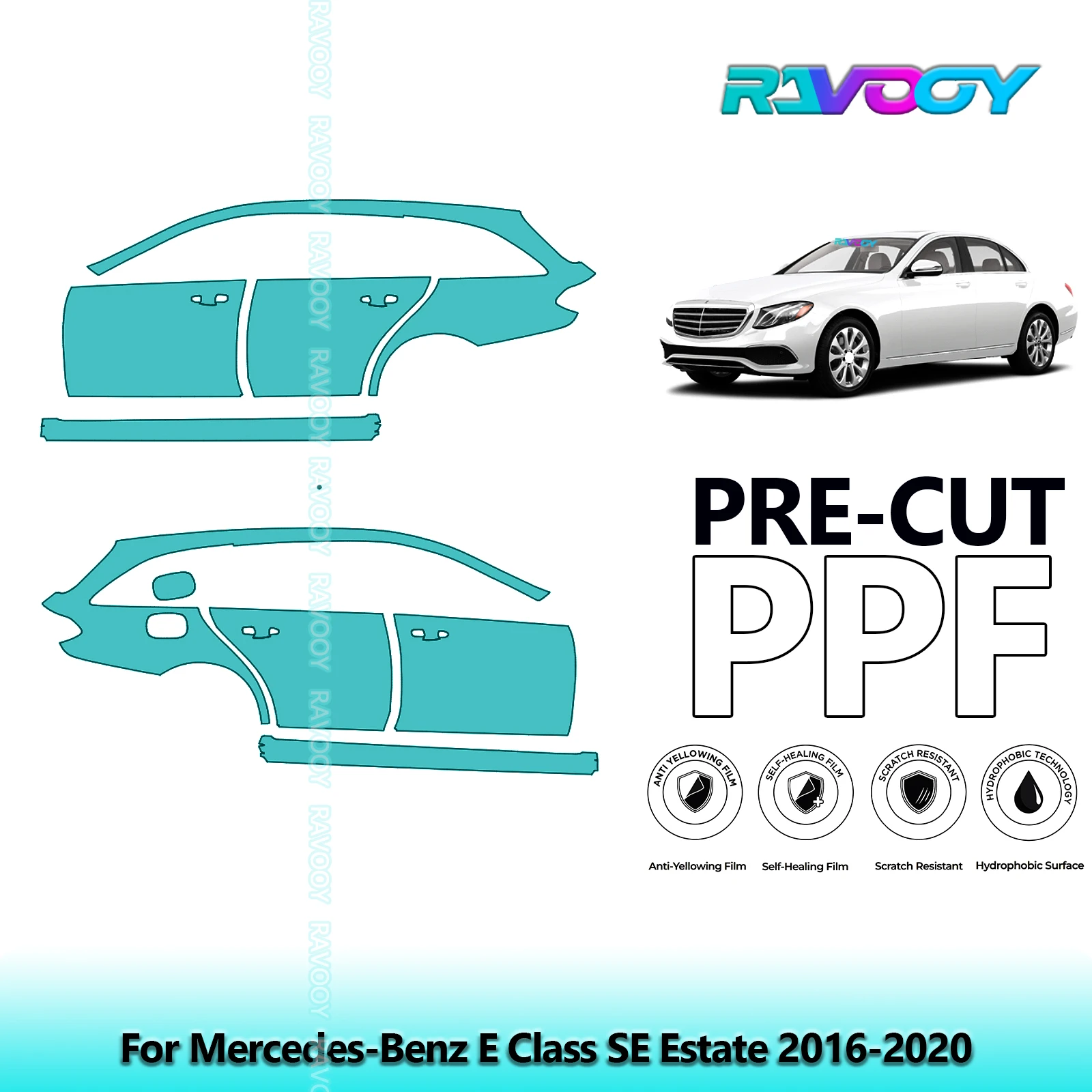 

For Mercedes-Benz E Class SE Estate 2016-2020 8.5mil Clear Matte Pre-Cut PPF Door & A/B Pillar Kit TPU Paint Protection Film Set