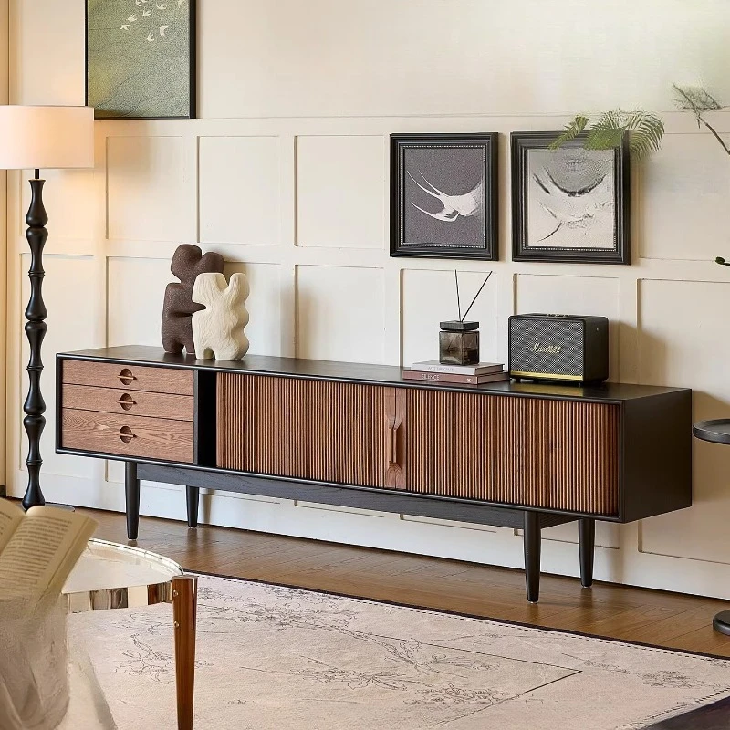 

TV cabinet solid wood rolling shutter door living room home floor storage locker