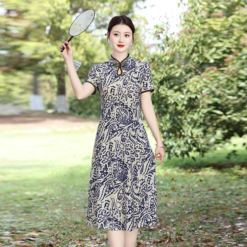 فستان صيني أنيق صيفي ساحر للنساء من Cheongsams على الطراز الوطني