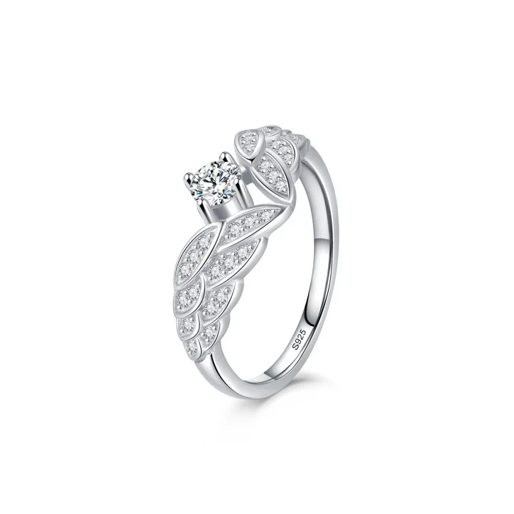 

INS Fashion Jewelry Luxury Crown Zircon 925 Sterling Silver Angel Wing Ring for Women Wedding Engagement