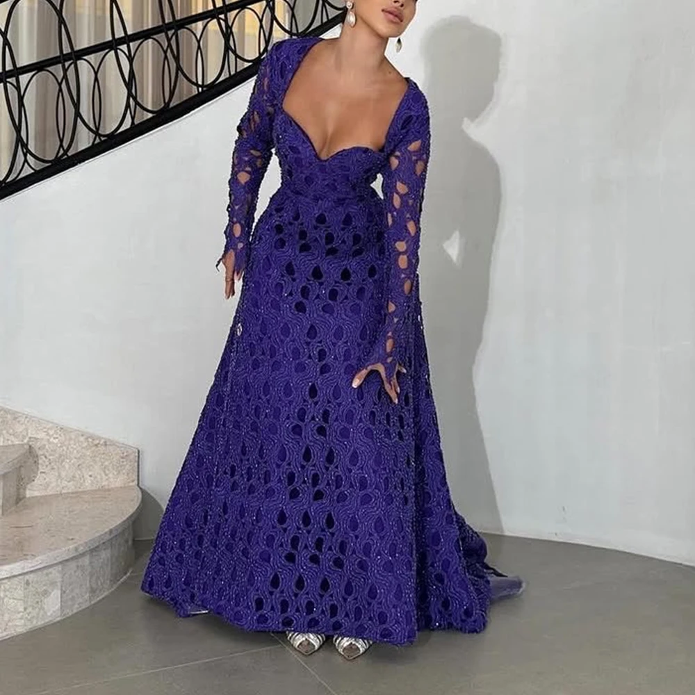 Customized Elegant Bow Off The Shoulder Sequin Evening Dress Formal A-Line Floor Length Square Neck Long Sleeves платье вечернее