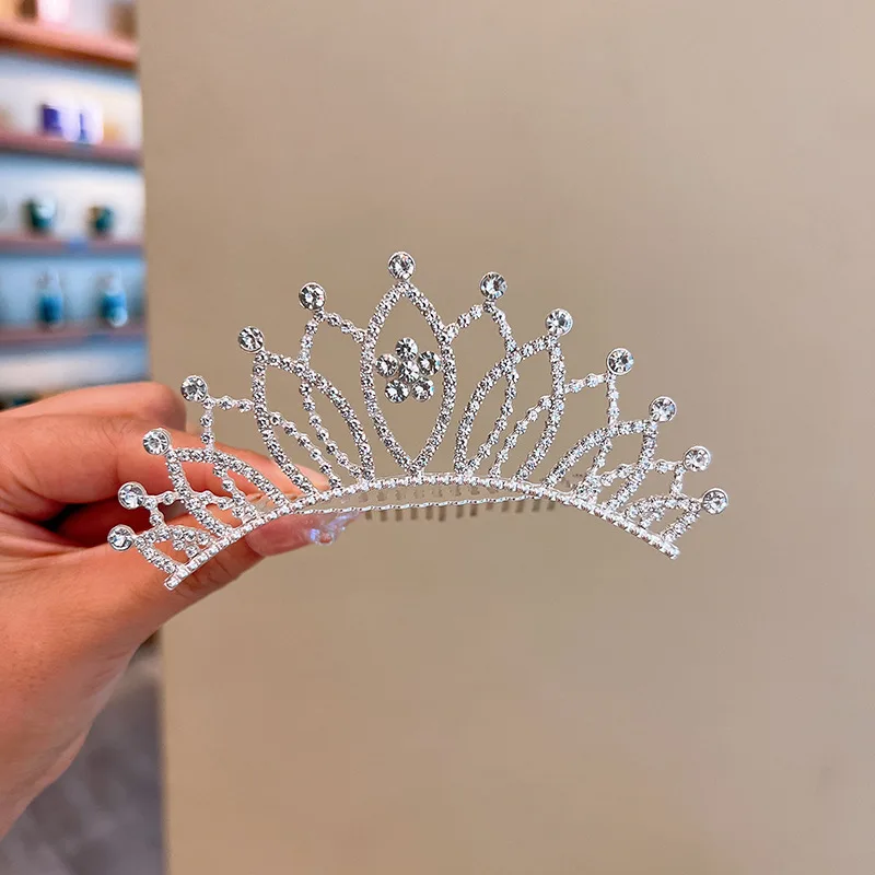 Girls Children Princess Crystal Tiaras Crowns Hair Comb Rhinestone Hairpin Bridal Wedding Hair Accessories Party Jewelry Gifts