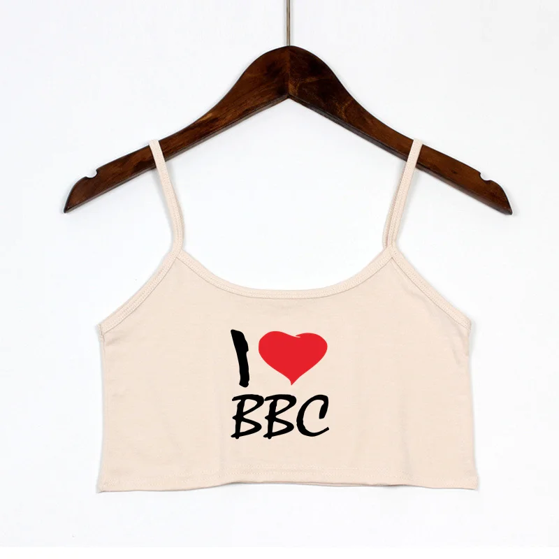 I LOVE BBC Red Heart Print New Sexy Crop Top Summer Women's Sexy Elastic Cotton Camis Sleeveless Short Tank Top Bar Women