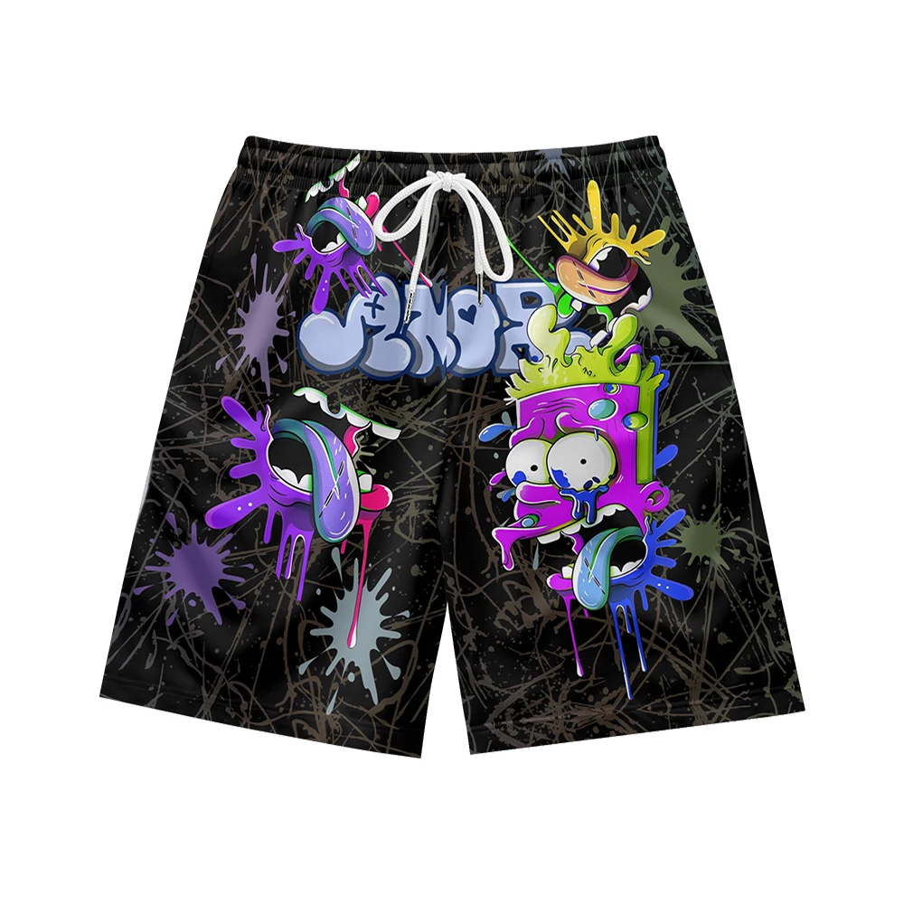 Graffiti art pattern, suitable for daily wear, casual trend, summer men's drawstring beach sports shorts