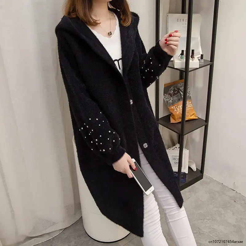 New Jacket Casual Parkas Cardigan Diamond Elegant Women's Over The Knee Single Breasted Winter Office Lady Clothing Coat