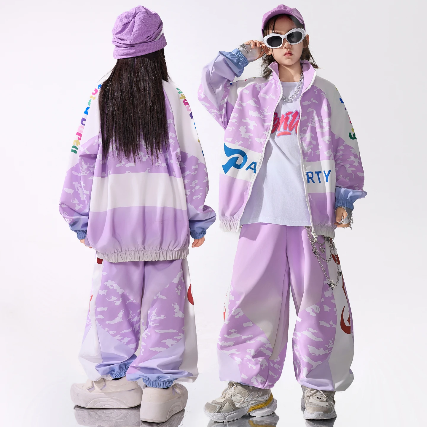 Boys Hip Hop Contrast Loose Coat Cargo Pants Girls Sports Jacket Sweatpants Kids Jazz Clothes Sets Children Streetwear Tracksuit