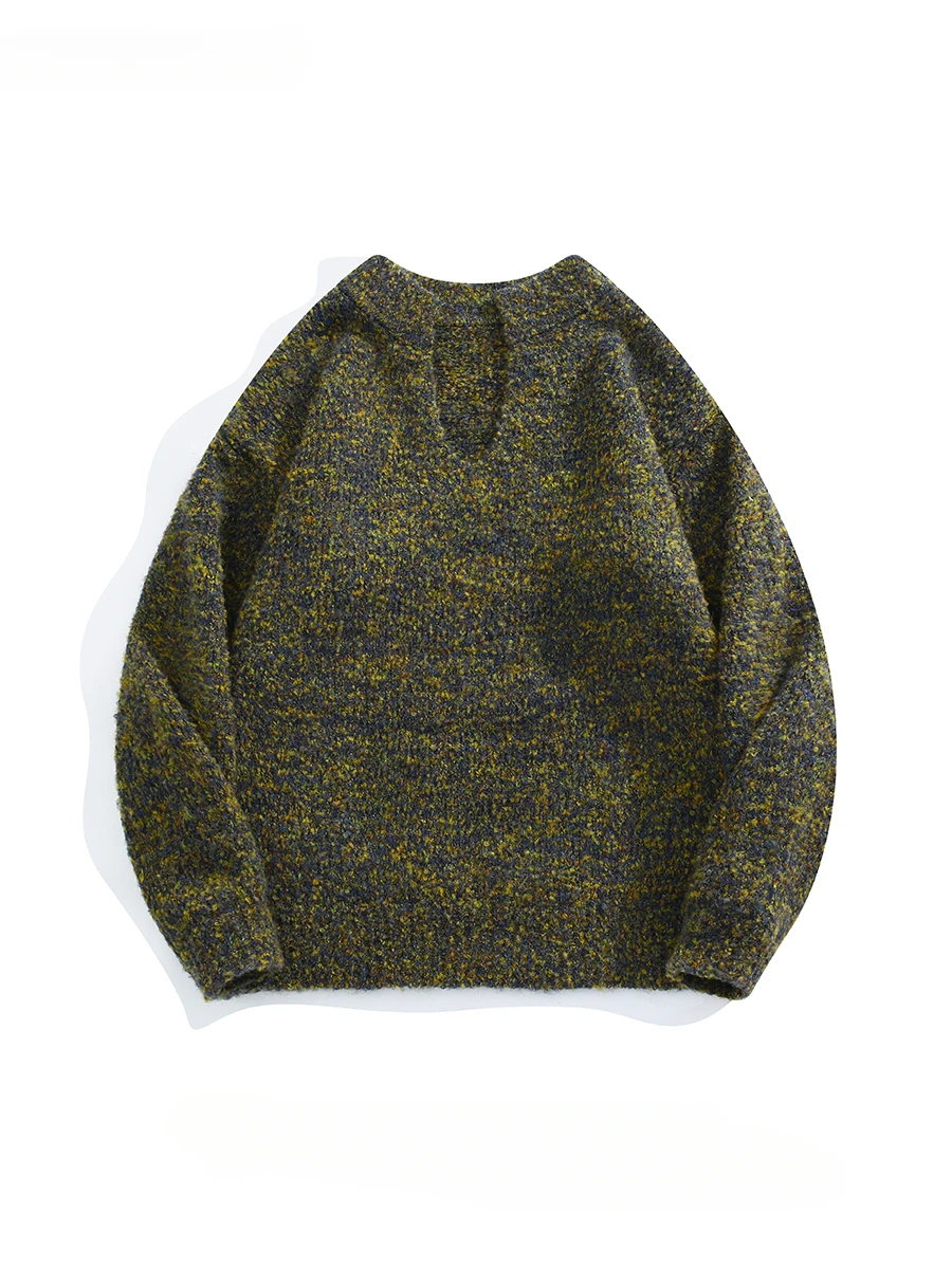 

Men Women Personalized V-neck Long-sleeved Pullover Sweaters Autumn Winter Retro Lazy Style Casual Versatile Loose Knitwear Tops