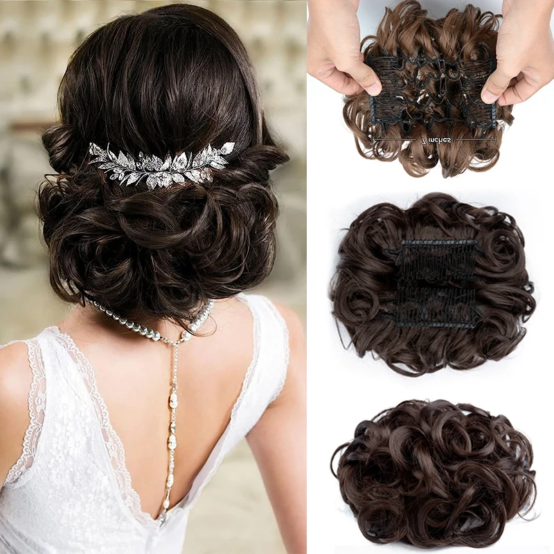 

Combs Messy Bun Hair Piece Curly Hair Buns Extension Thick Chignon Hairpiece Clip in Ponytail Scrunchies Hair Pieces for Women