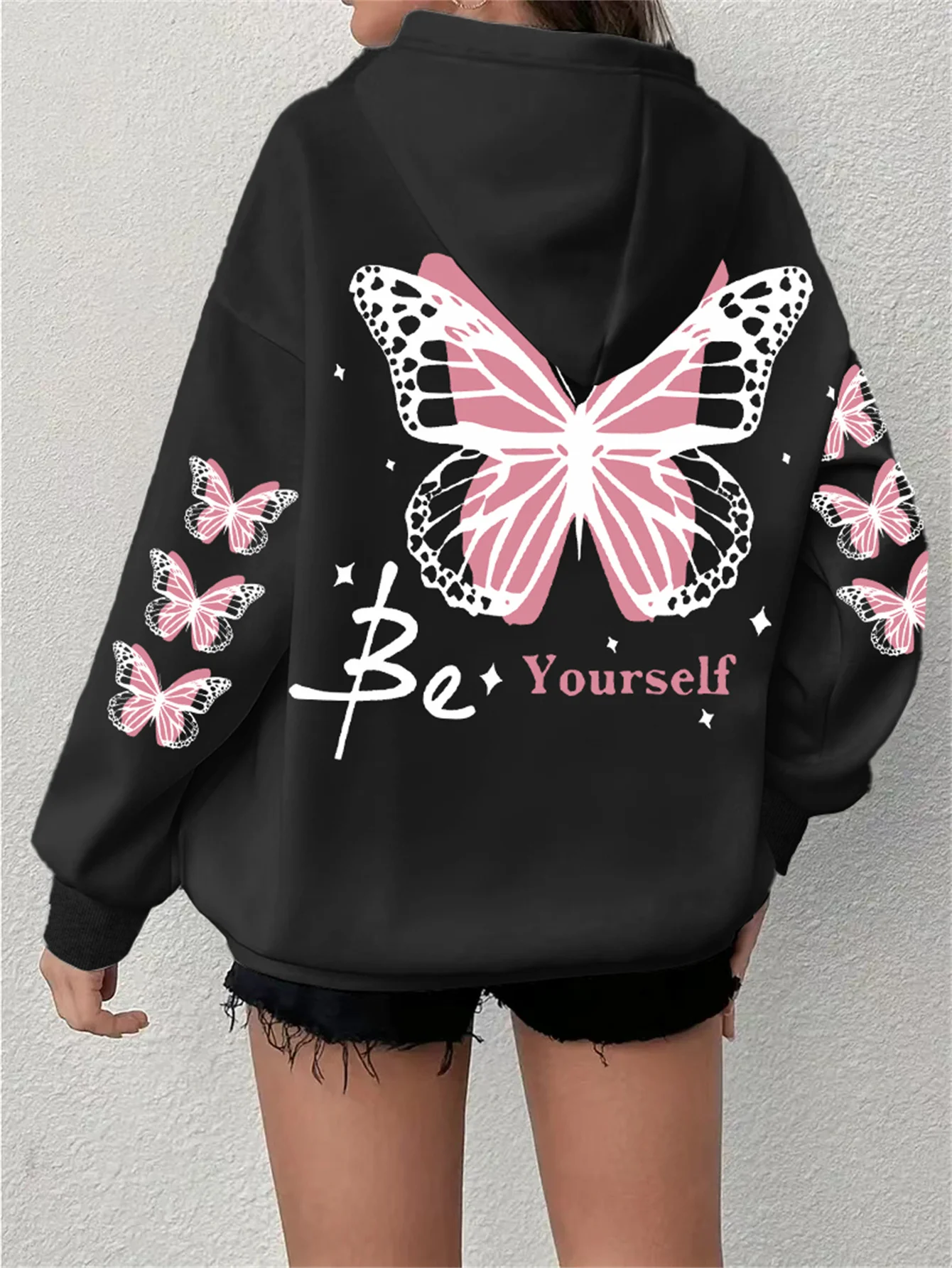 

Autumn/Winter Hot Hoodie Letter "Be Yourself" Butterfly INS Lazy Style Street Oversized Women's and Children's Top Coat