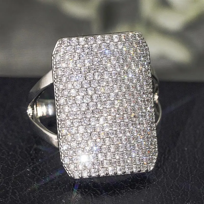 Huitan Funkelnder geometrischer Ring für Damen, voller brillanter Zirkonia, modisches Hochzeits- und Party-Zubehör, eleganter Luxusschmuck – Detail 8
