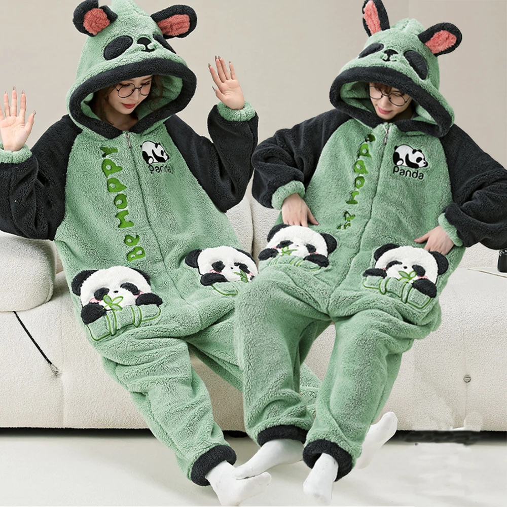 Kigurumis Dinosaur Women Men Pajamas Winter Warm Sleepwear Couple Pajama Halloween Thicken Jumpsuits Cartoon Onesies Loungewear