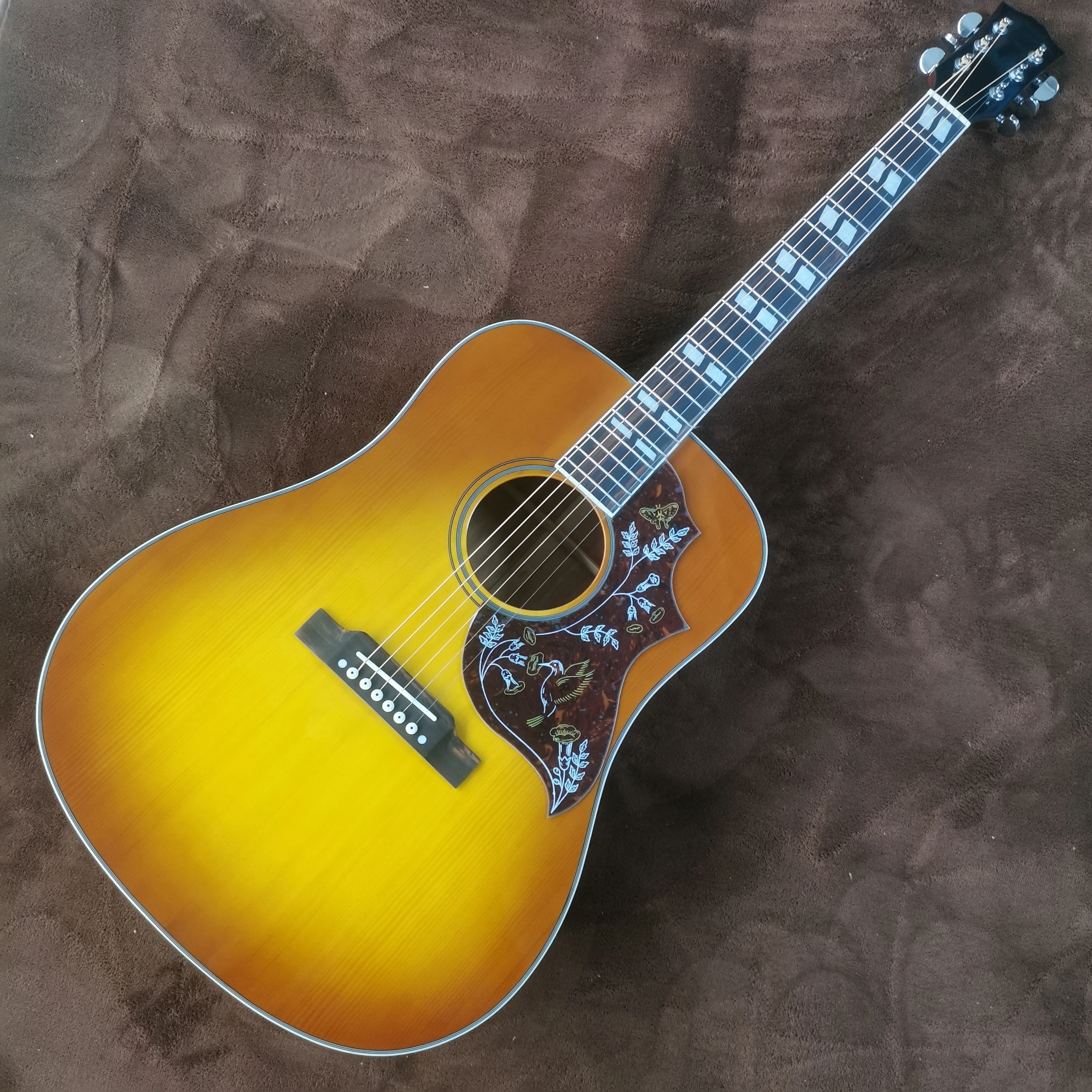 41 inch hummingbird series earthy yellow glossy solid wood profile acoustic acoustic guitar