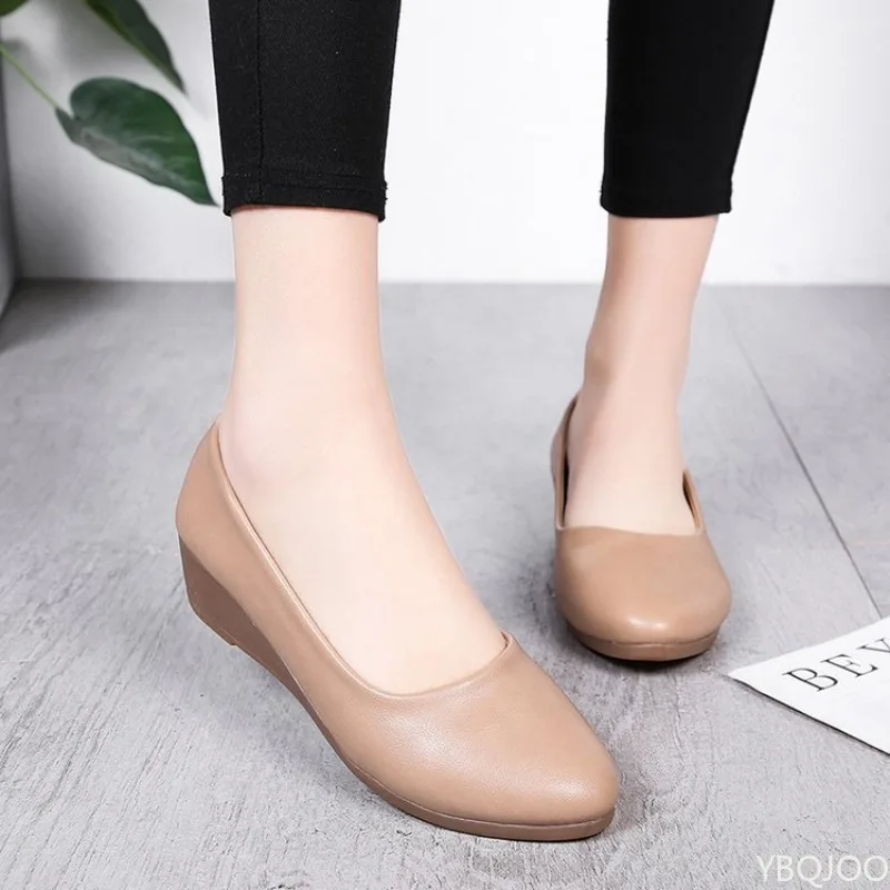 Spring Autumn New Women's Single Shoes Slope Heel Comfortable Round Head Simple Comfortable Daily Casual Shoes
