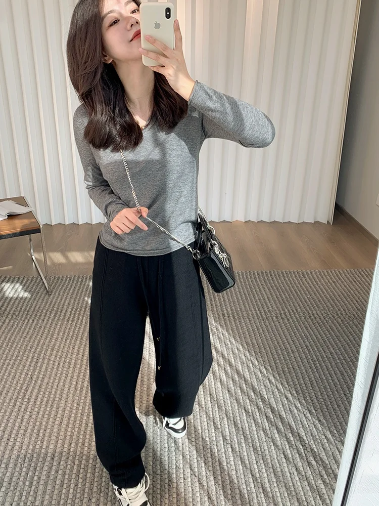 

THOEY CHEN00 Pure Camere V-Ne Pullover Sweater Women's Base Layer Simple Faion New Sle Winter Warm Long Sve