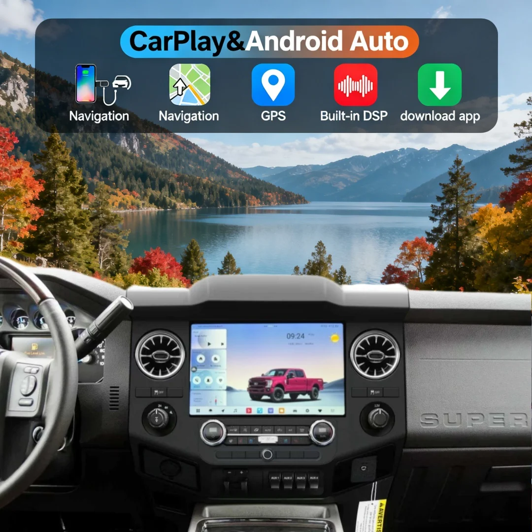 

12,8-дюймовый сенсорный экран для Ford F250 2009-2015, Carplay, видеорегистратор, стереосистема, GPS-навигация, мультимедийный видеоплеер, DSP