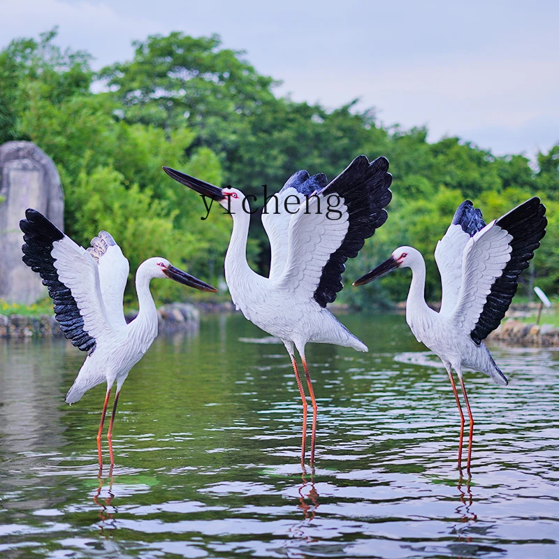 RWJ Sculptured Ornaments FRP Pond Egret Ornamental Flower Garden Bird Landscape Crane Model