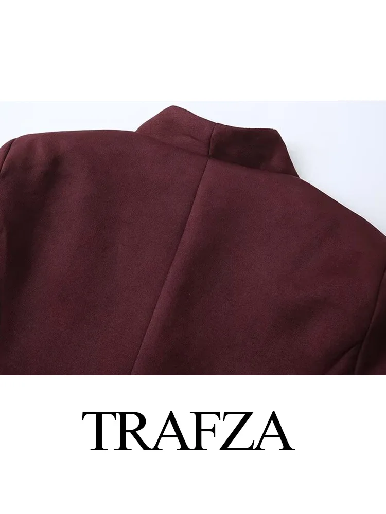 TRAFZA Winter Vrouwelijke Elegante Jassen Effen Opstaande Kraag Lange Mouwen Taille Single Breasted Dames Street Style Slanke Jas