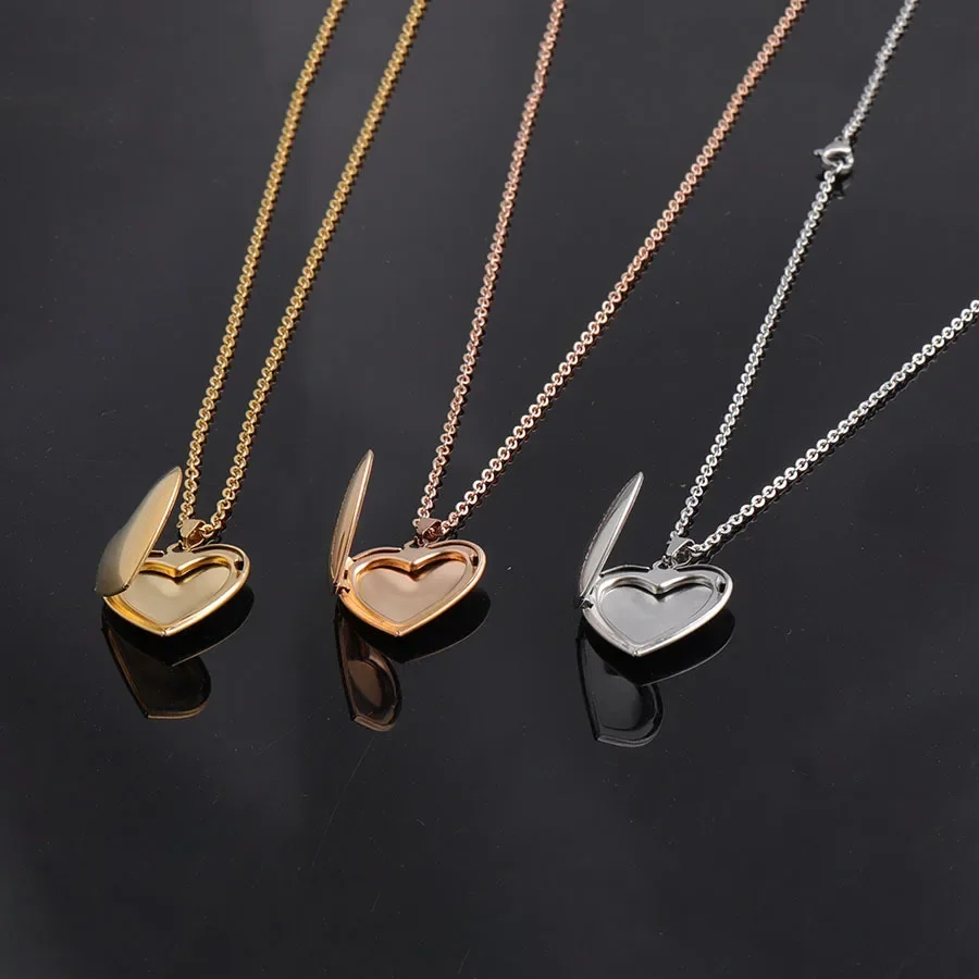 

10pcs/lot Mirror Polish Stainless Steel Love Heart Locket Pendant Necklace Openable Photo Frame Charm Necklace Jewelry Gift