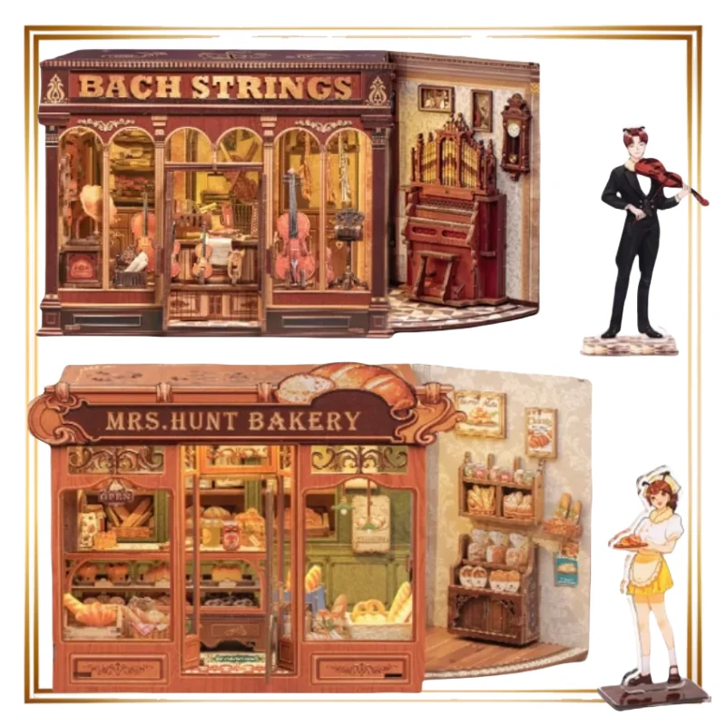 

CUTEBEE Book Nook Kit 3D DIY Dollhouse with LED Light Bookshelf Insert Street Shop Series Miniature Model for Home Party Decor