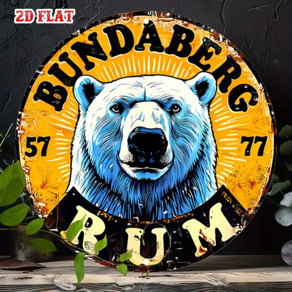 [مسطح 21D] قطعة واحدة من لافتة ألومنيوم مستديرة من Bundaberg Rum - لوحة فنية جدارية معدنية على شكل دب ريفي مقاس 7.87 بوصة، أصفر وأسود، بدون إطار
