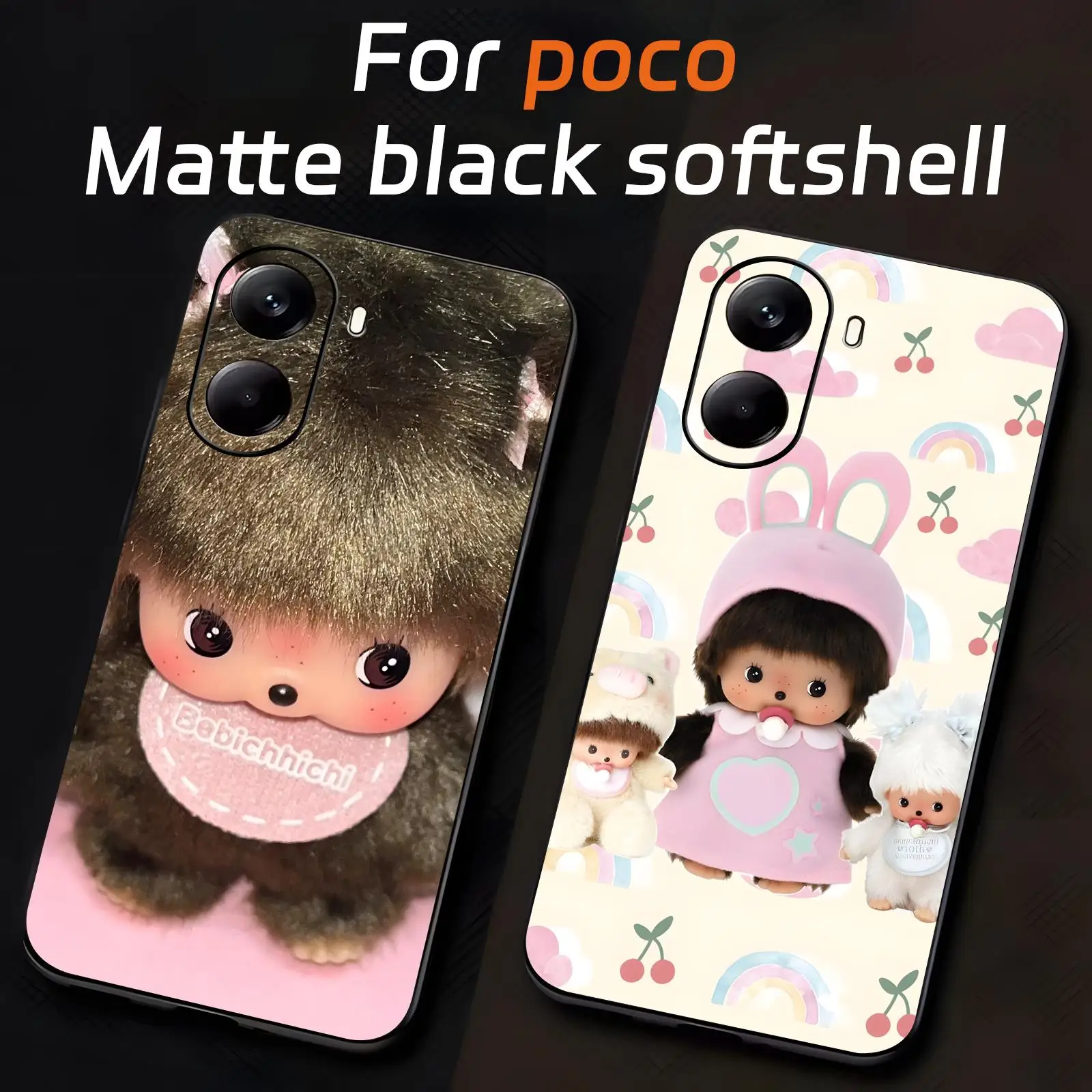 Monchhichi  Phone Case For Xiaomi POCO M8 M7 M6 X8 X7 X6 F8 F7 F6 Pro 5G Soft black Shockproof Cover