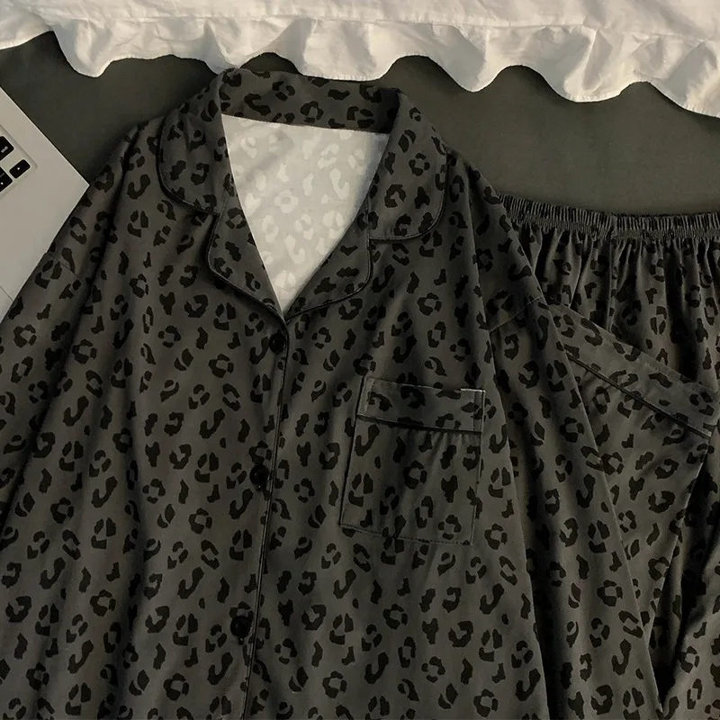 Französisches Luxus-Pyjama-Set mit Leopardenmuster für Damen, weiche Langarm-Nachtwäsche, lässige Vintage-Loungewear, neue Frühlings-Nachtwäsche – Detail 5
