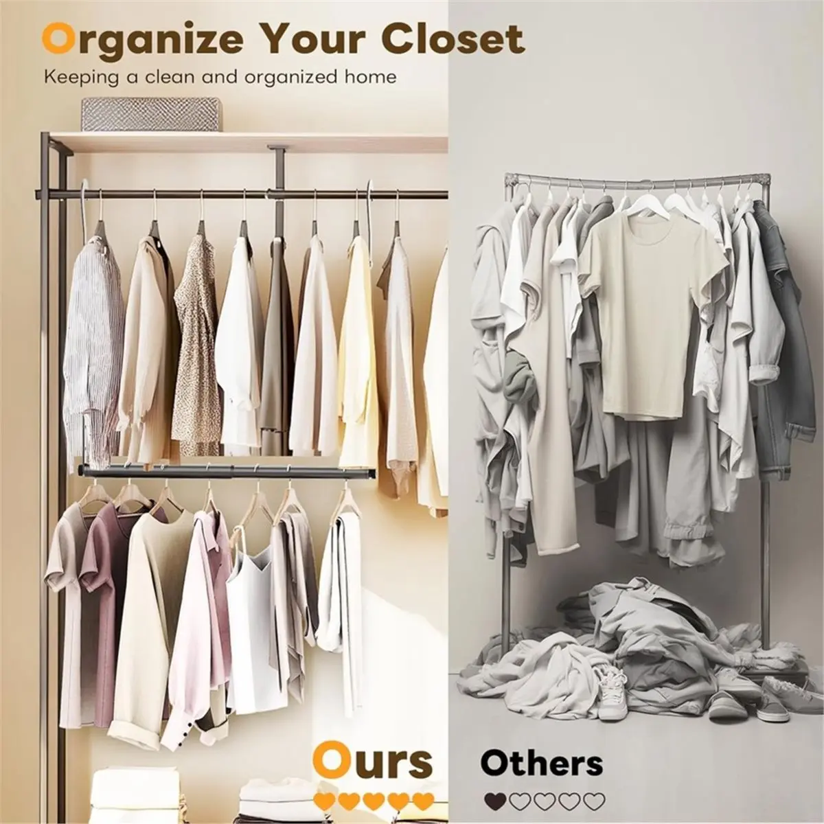 newA10R 2 Pack Adjustable Closet Rods for Hanging Clothes, Heavy Duty Closet Hanging Rod, Double Hanging Closet Rod