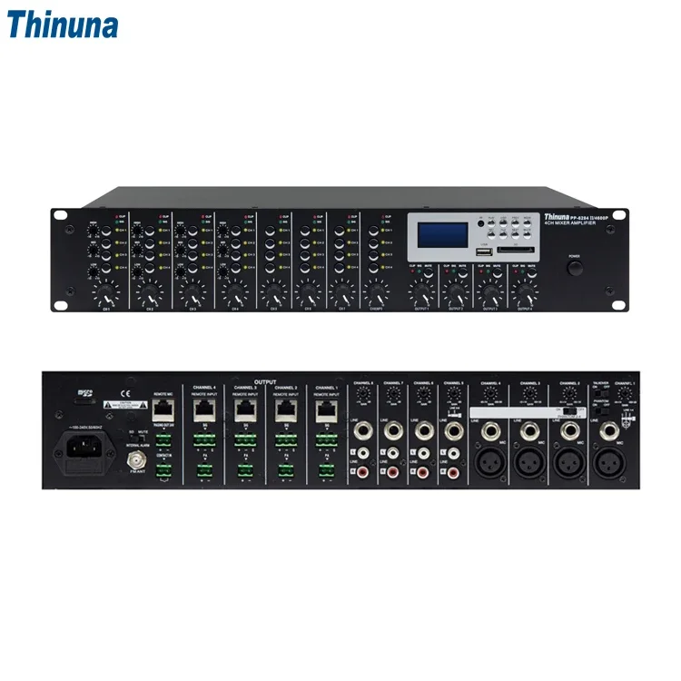 Thinuna PP-6284 II/4450P PA System Digital Power Audio Amplifier 4 Channel Power Stereo Matrix Mixer Amplifier with BT/USB/FM