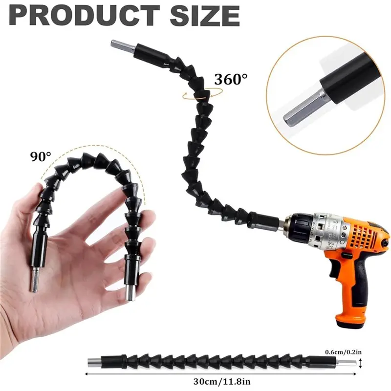 AEE2-Right Angle Drill Attachment Set Flexible Drill Bit Extension 360° Rotatable 1/4 3/8 1/2