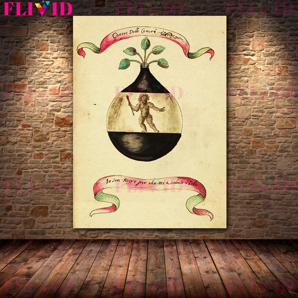 Manuscript Of Alchemist Flask Experiment Phenomenon,Vintage Wall Art Canvas Print,Witchcraft Element Art Poster Print Decoration - Image 4