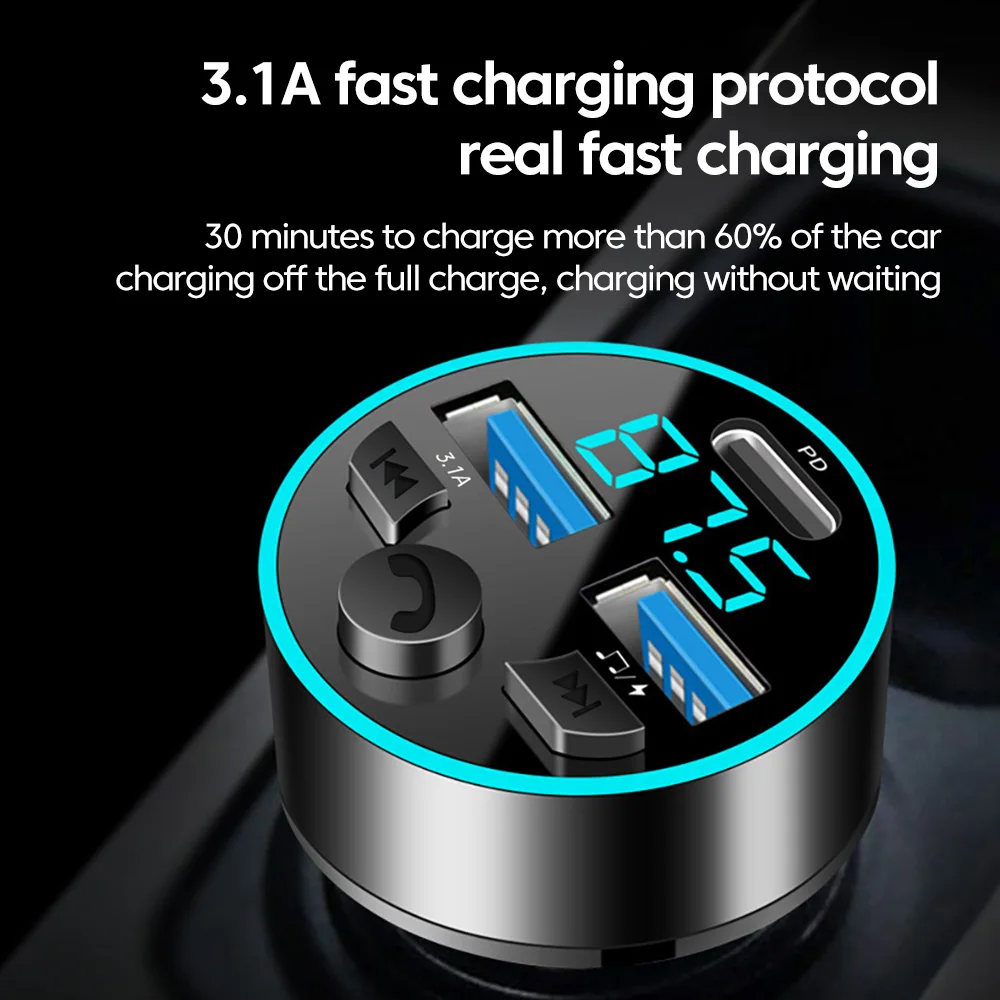 Car MP3 Player Car Bluetooth Receiver Mobile Phone Handsfree Navigation Call FM Transmitter Car Charger Fast Charging Universal