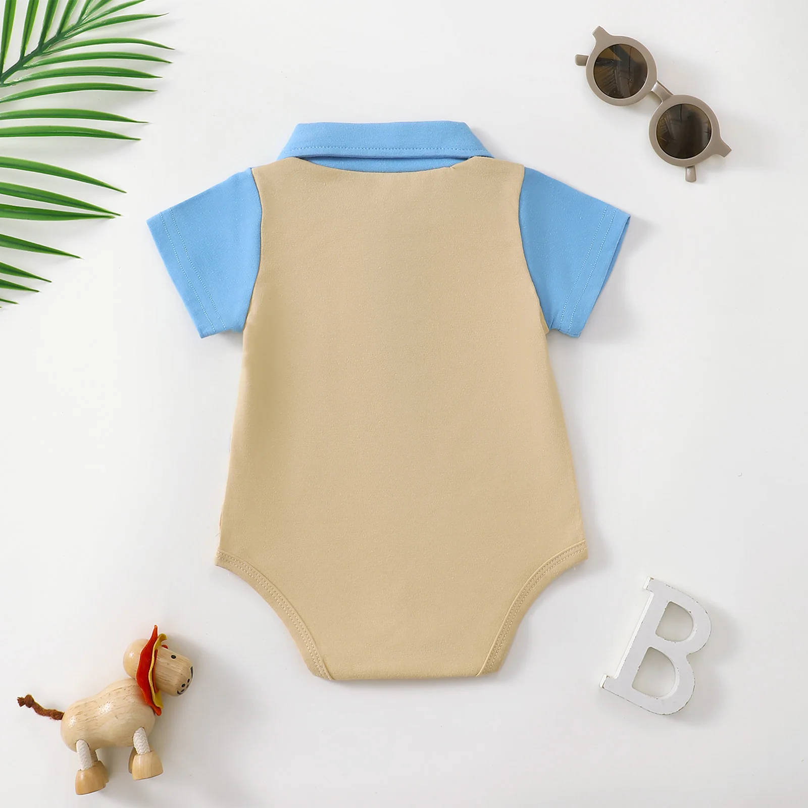 Baby Boy Summer Short Sleeve Color Block Triangle Romper Onesie for Infants