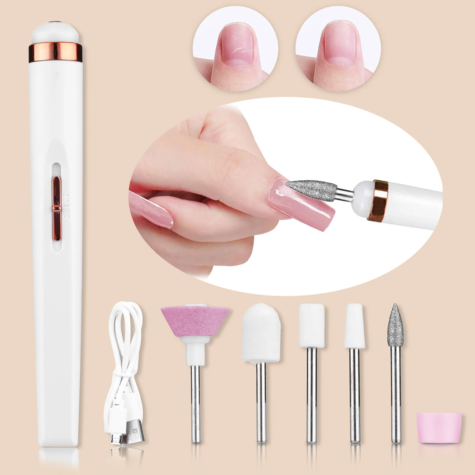 

Электрическая полировальная машина для ногтей, малошумная портативная маникюрная шлифовальная машина 5 в 1, подходит для дома, «сделай сам» и маникюрного салона