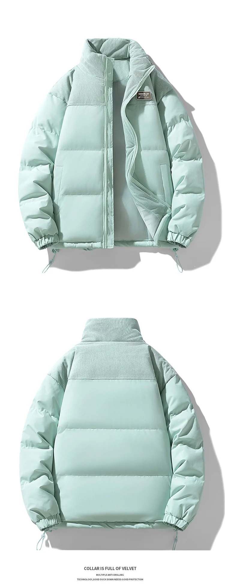 Men Color Block Stand Collar Cotton Coat Men Korean Style Quilted Cotton Outerwear Couple Matching Warm Padded Windproof Parkas