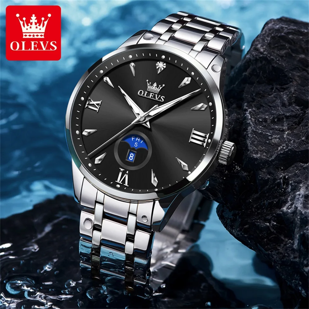 

OLEVS 3646 Mature Men Watch Stainless Steel Luminous Waterproof Watch HD Business Calendar Week Luxury Brand Men Quartz Watch