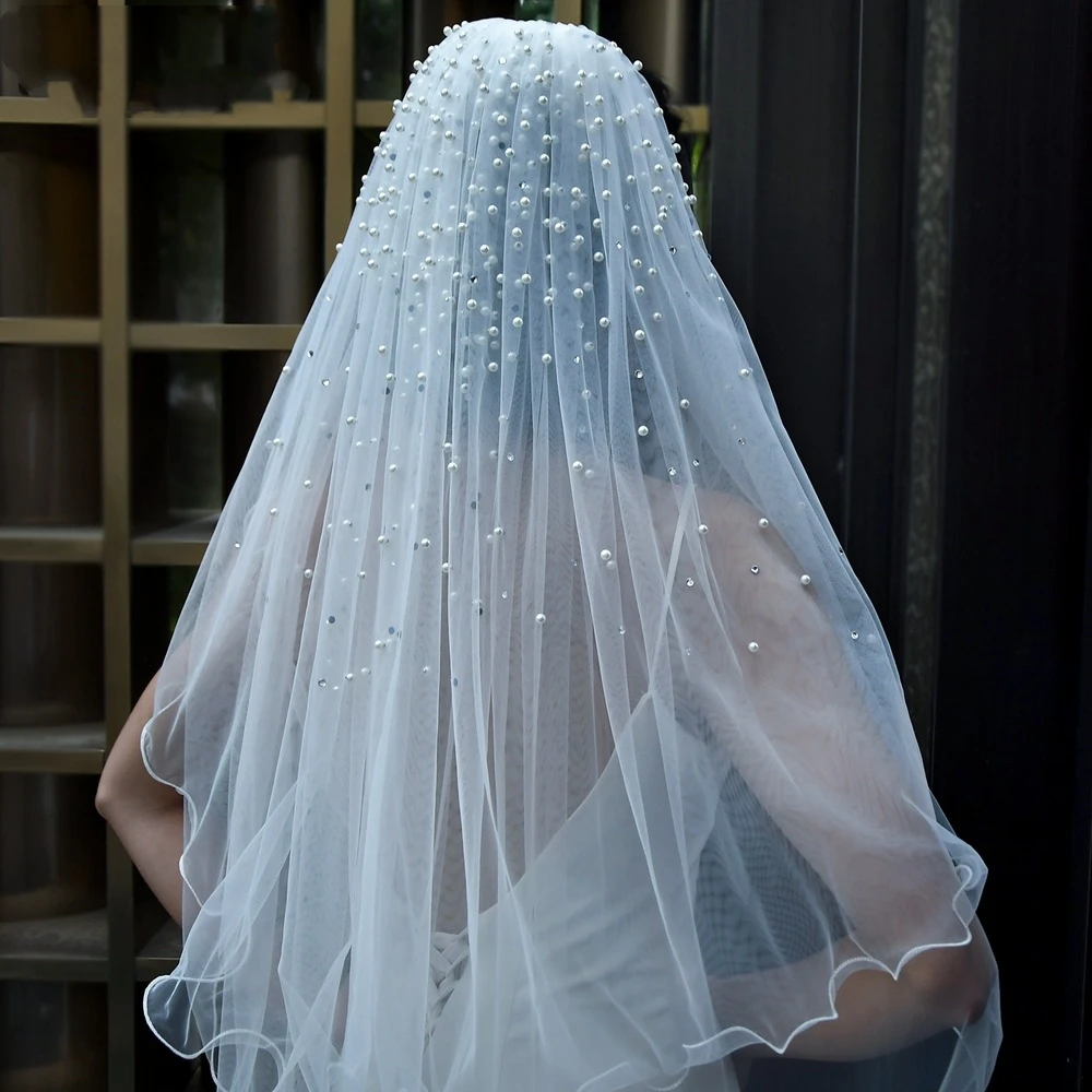 

New Design Women Wedding Veil Pearls Two Layer Shoulder Length Bride Bridal Accessories Evening Prom Formal Halloween Party Veil