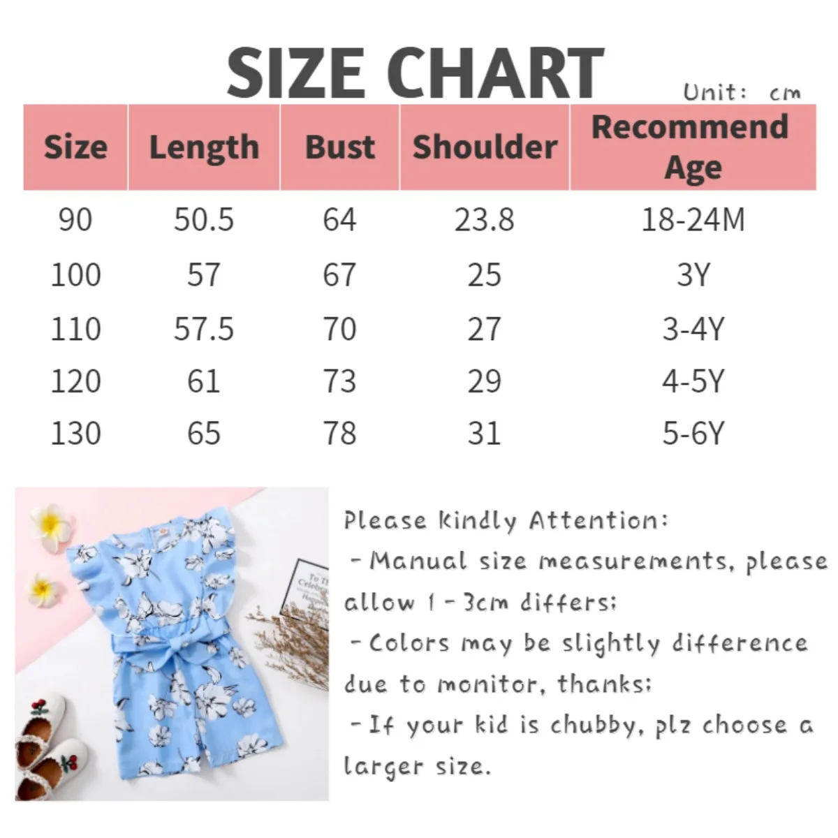 Child Girl Jumpsuit Flutter Sleeve Solid Color flower with Belt Clothes Summer Holiday fashion Party Wear for Kid Girl 1-6 Years