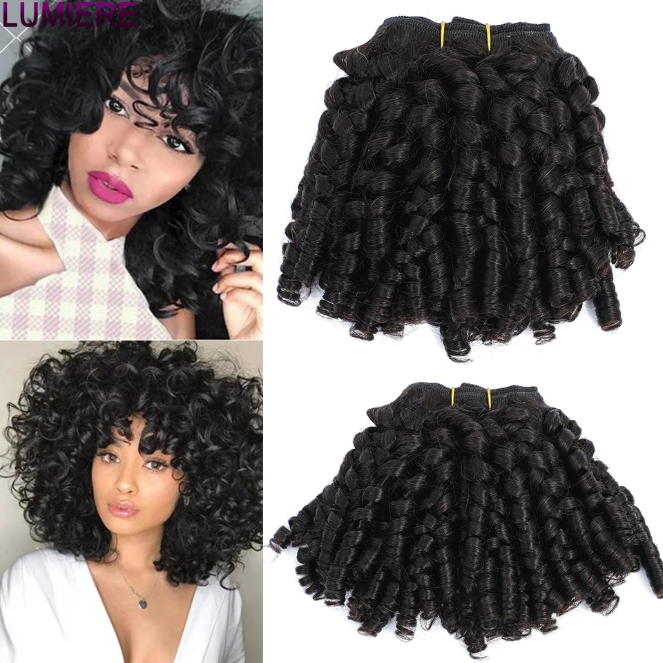 Lumiere 14-24inches 100% Remy Natural Color Peruvian 1/3/4 Machine Double Weft Fumi Curly Human Hair Bundles For Black Women