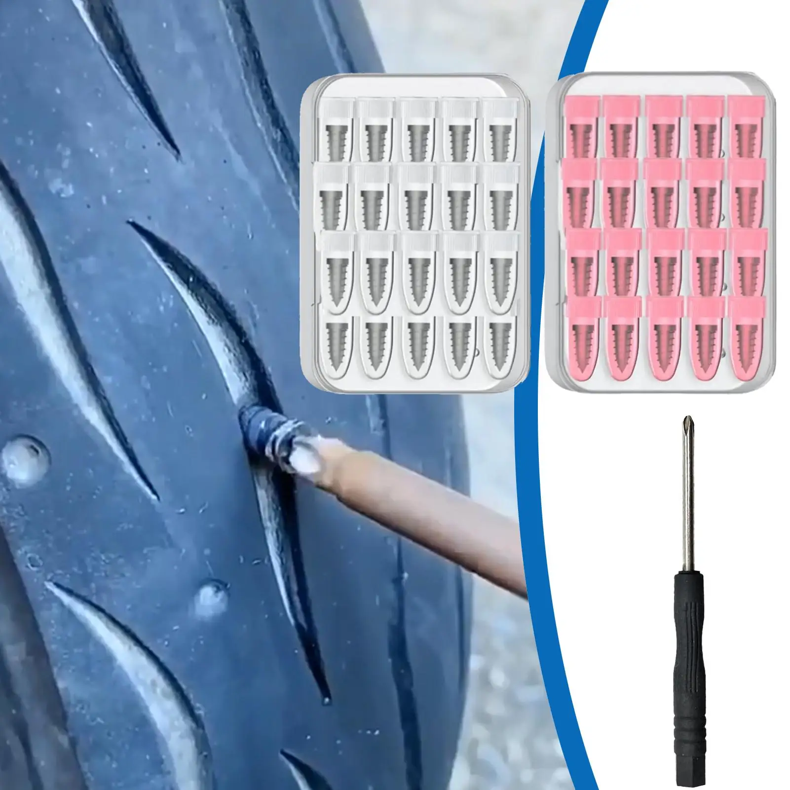 Tire Patch Kit 40 Pieces Tire Repair Plugs Airtight Rubber Nails For Motorcycle Mountain Bike Automotive Scooter Bicycle SUV