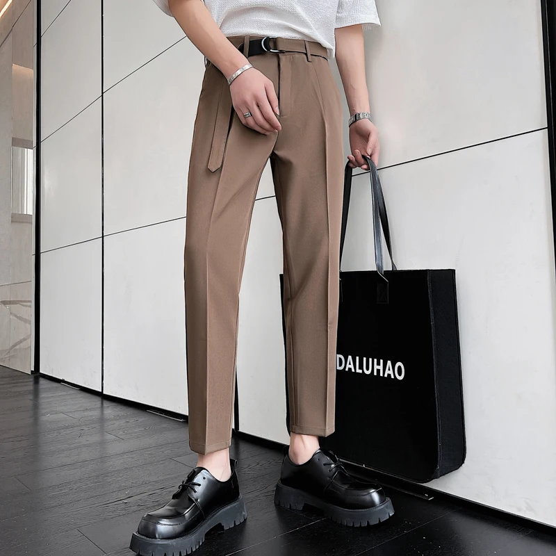 

2022 Men Business Dress Pants Korean Style Slim Fit Office Social Suit Pants Casual Trousers Streetwear Black White Khaki 28-36