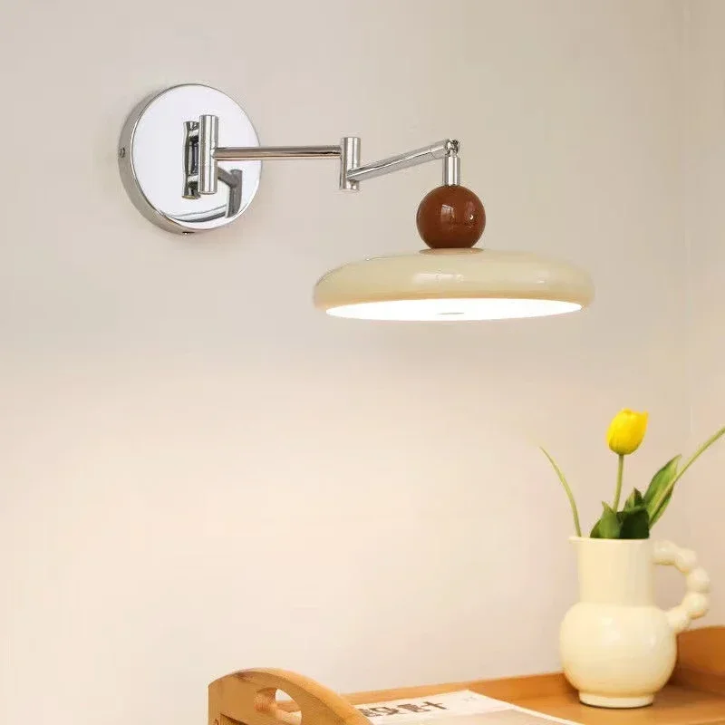 Imagem -03 - Rotatable Long Arm Rocker Wall Lamp French Cream Wind sem Fiação Controle Remoto com Plug Lâmpada de Cabeceira do Quarto