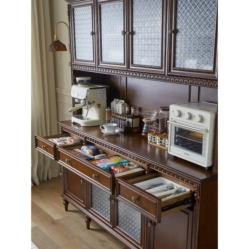 French medieval dining side cabinet, pure solid wood American light luxury storage tea cabinet