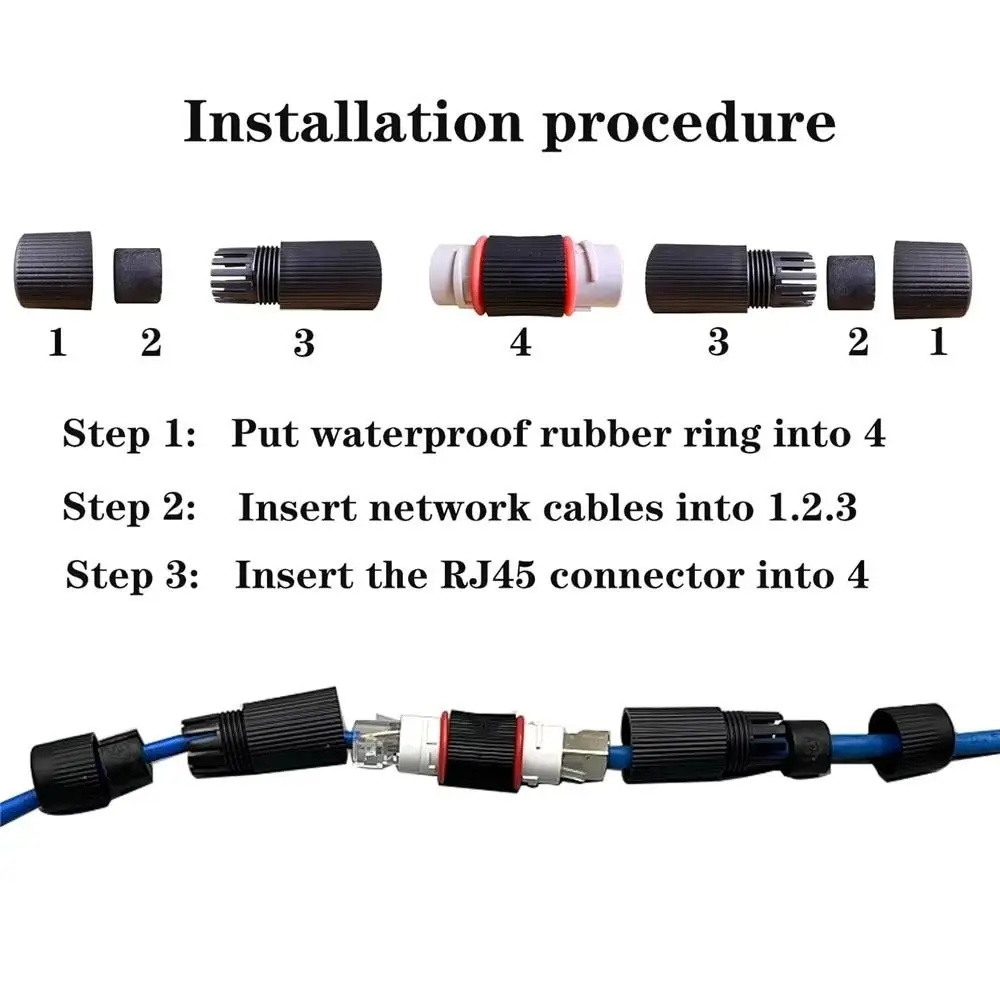 1Pcs Straight-through RJ45 Docking Connector Double Head Waterproof IP67 Network Cable Extender Outdoor Cat5/5E/6/6A