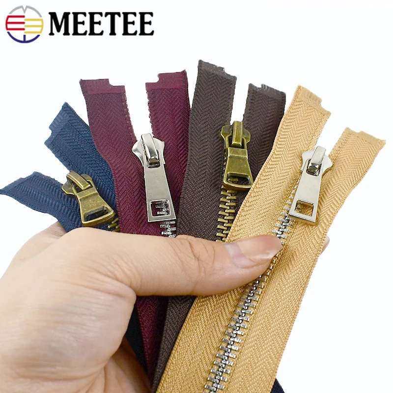 2 piezas 5 # Cremalleras de Metal de 40-80cm para coser ropa con cremallera abierta, chaqueta, Kit de reparación de cremallera con bloqueo automático, bolsa DIY, accesorios de ropa