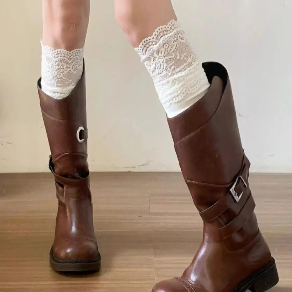 Sweet Lolita Thigh High Lace Long Socks Girls Autumn Winter Warm Black Stockings Elastic Hosiery  As Boot Matching Accessories