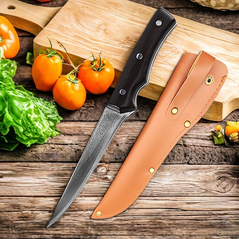 Damascus Steel Forged Boning Knife Kitchen Slicing Fish Knife Full Tang Wood Handle Butcher Knife Vegetable Cutting  Tools